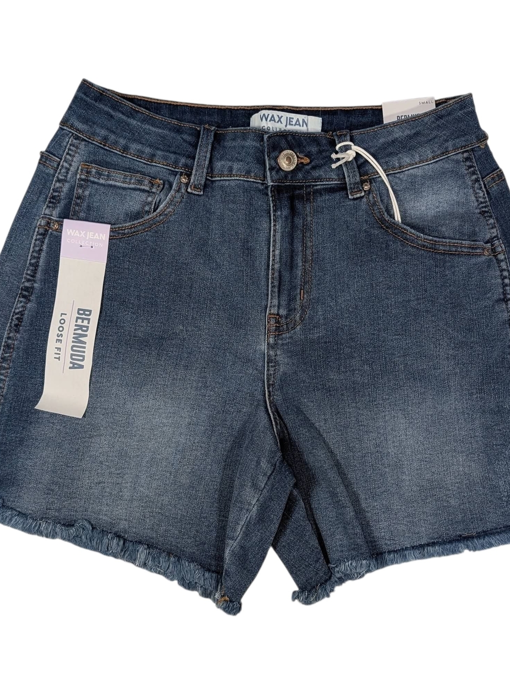 Wax Jean Dark Blue Bermuda Denim Shorts with Raw Hem